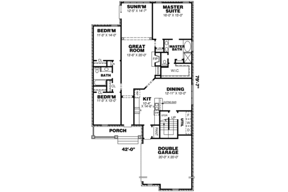 Floor Plan - Main Floor for Colonial House Plan #34-189 - 4 bed, 3 bath