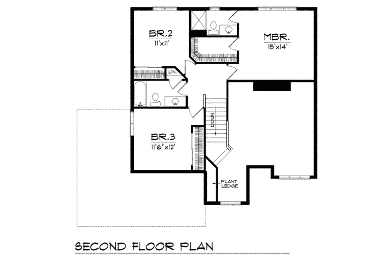 House Blueprint - Floor Plan - Upper Floor for Traditional House Plan #70-225 - 3 bed, 2.5 bath