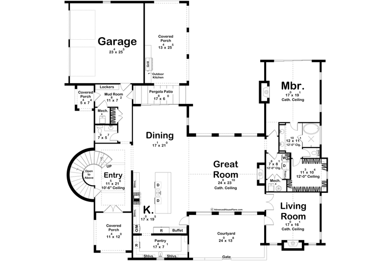 House Blueprint - Floor Plan - Main Floor for Beach House Plan #455-761 - 4 bed, 4.5 bath