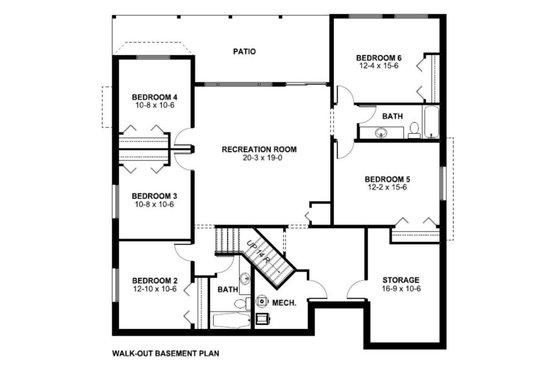 Floor Plan - Lower Floor for Adobe / Southwestern House Plan #126-151 - 6 bed, 3.5 bath