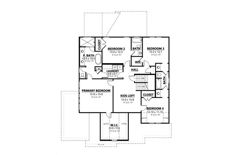Architectural House Design - Floor Plan - Upper Floor for Traditional House Plan #1080-19 - 5 bed, 4.5 bath