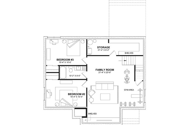 Dream House Plan - Floor Plan - Lower Floor for Craftsman House Plan #23-2843 - 3 bed, 2 bath