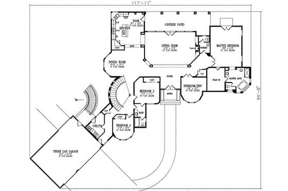 Floor Plan - Main Floor for Adobe / Southwestern House Plan #1-906 - 4 bed, 4 bath