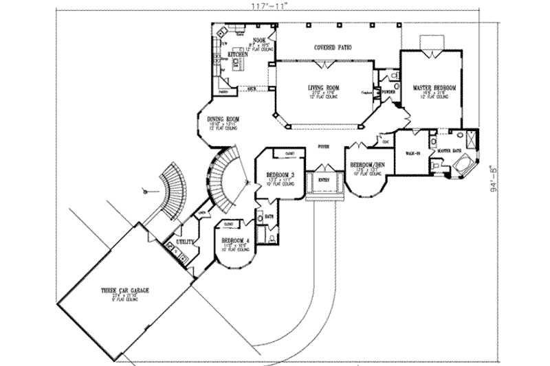 Architectural House Design - Floor Plan - Main Floor for Adobe / Southwestern House Plan #1-906 - 4 bed, 4 bath
