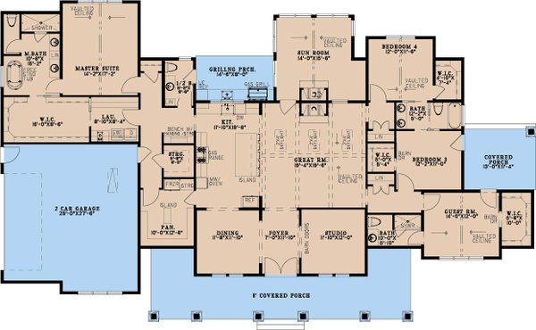 Architectural House Design - Floor Plan - Main Floor for Farmhouse House Plan #923-500 - 4 bed, 3.5 bath