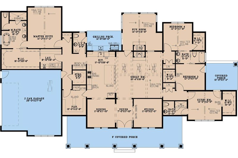 Architectural House Design - Floor Plan - Main Floor for Farmhouse House Plan #923-500 - 4 bed, 3.5 bath