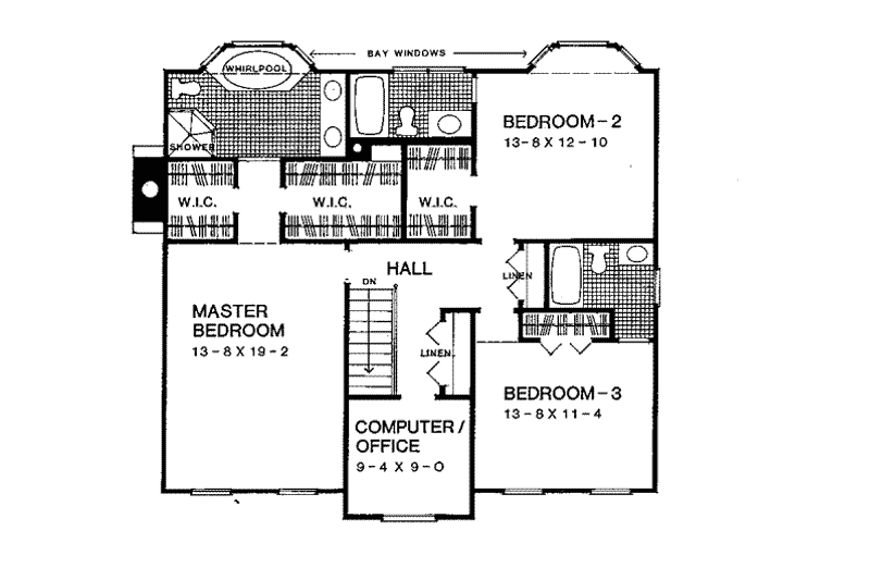 Home Plan - Floor Plan - Upper Floor for European House Plan #72-393 - 3 bed, 3.5 bath