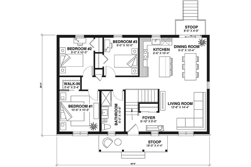 Home Plan - Floor Plan - Main Floor for Colonial House Plan #23-103 - 3 bed, 1 bath