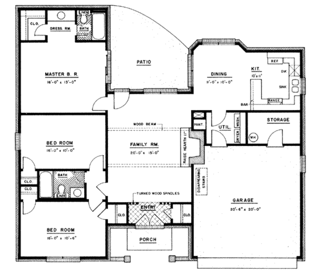 Ranch Style House Plan - 3 Beds 2 Baths 1440 Sq/Ft Plan #36-366