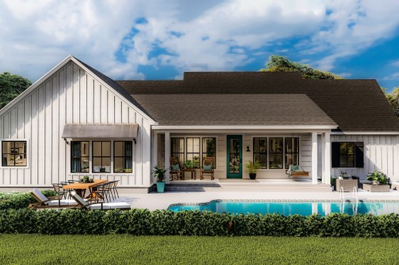Exterior - Rear Elevation for Farmhouse House Plan #406-9666 - 4 bed, 2 bath