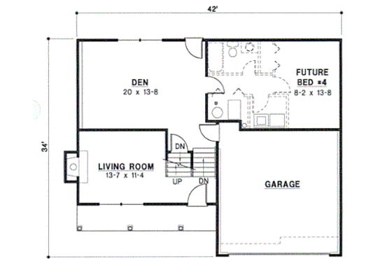 Floor Plan - Main Floor for Traditional House Plan #67-656 - 3 bed, 2 bath