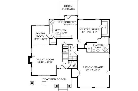 Floor Plan - Main Floor for Craftsman House Plan #453-10 - 3 bed, 2.5 bath