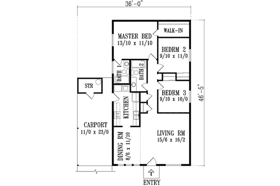 Floor Plan - Main Floor for Adobe / Southwestern House Plan #1-1058 - 3 bed, 2 bath