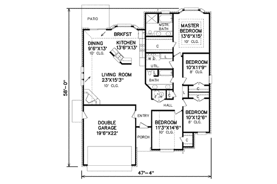 Floor Plan - Main Floor for Traditional House Plan #65-154 - 4 bed, 2 bath