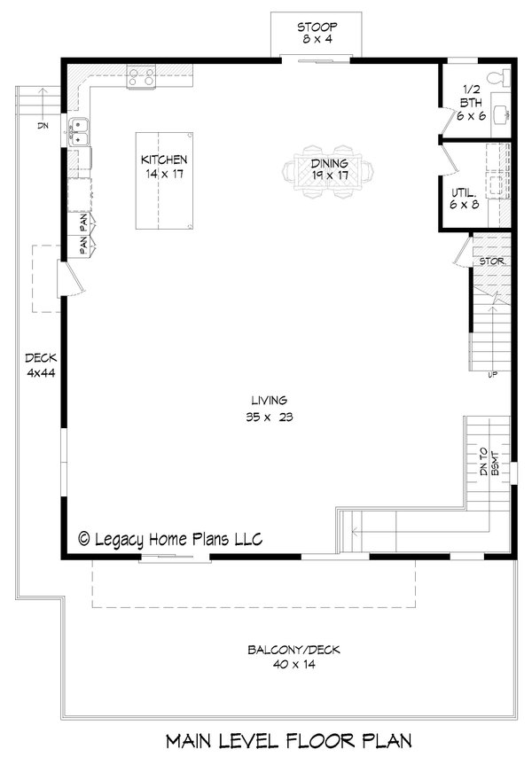 Beach Floor Plan - Main Floor Plan #932-958