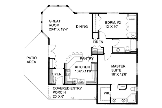 Floor Plan - Main Floor for Bungalow House Plan #117-691 - 2 bed, 2 bath