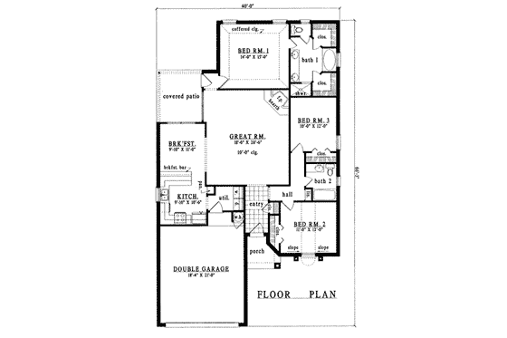Floor Plan - Main Floor for Traditional House Plan #42-236 - 3 bed, 2 bath