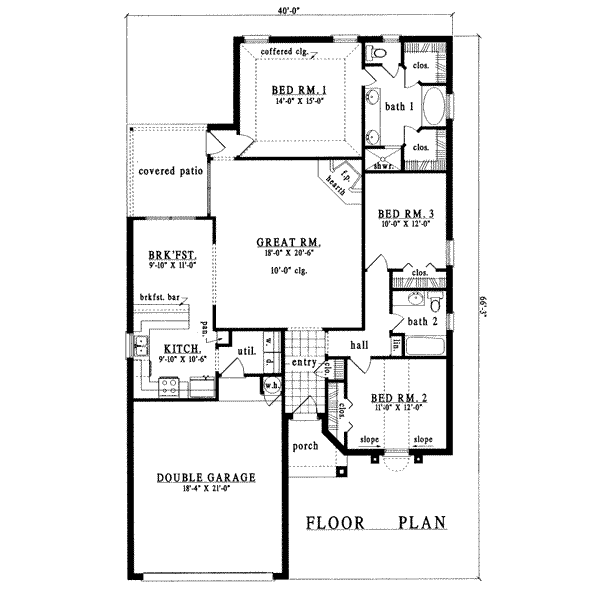 Floor Plan - Main Floor for Traditional House Plan #42-236 - 3 bed, 2 bath