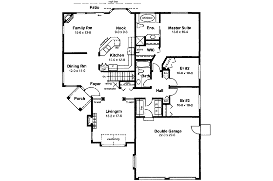 Floor Plan - Main Floor for Mediterranean House Plan #126-135 - 3 bed, 2 bath