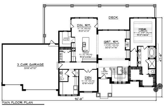 Floor Plan - Main Floor for Craftsman House Plan #70-1287 - 4 bed, 3.5 bath