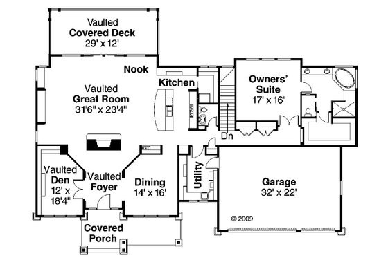 Floor Plan - Main Floor for Craftsman House Plan #124-753 - 3 bed, 3.5 bath