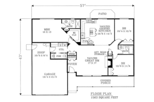 Floor Plan - Main Floor for Ranch House Plan #53-141 - 3 bed, 2 bath