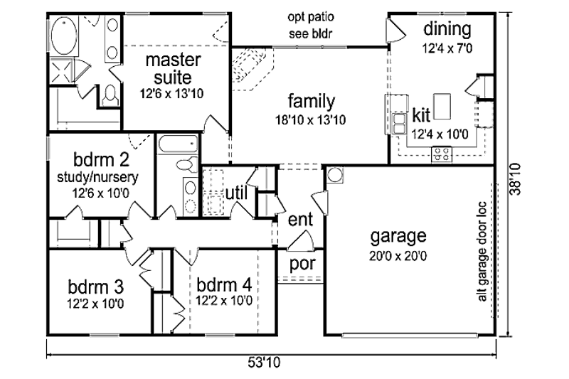 Home Plan - Floor Plan - Main Floor for Traditional House Plan #84-454 - 4 bed, 2 bath