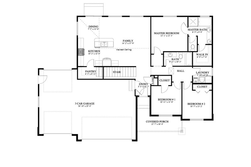 House Plan Design - Floor Plan - Main Floor for Ranch House Plan #1060-39 - 3 bed, 2 bath