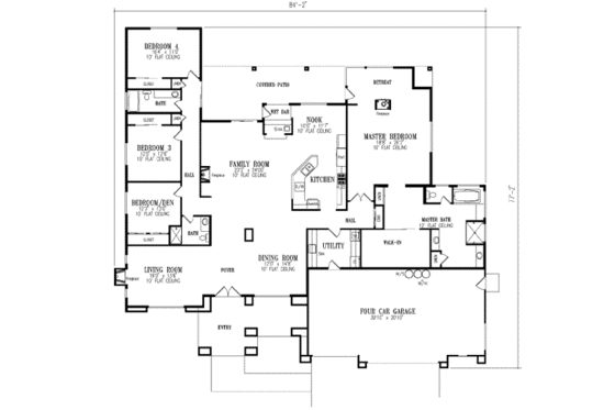Floor Plan - Main Floor for Mediterranean House Plan #1-844 - 4 bed, 3 bath