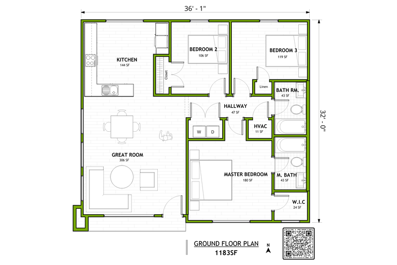 House Blueprint - Floor Plan - Main Floor for Modern House Plan #1106-8 - 3 bed, 2 bath