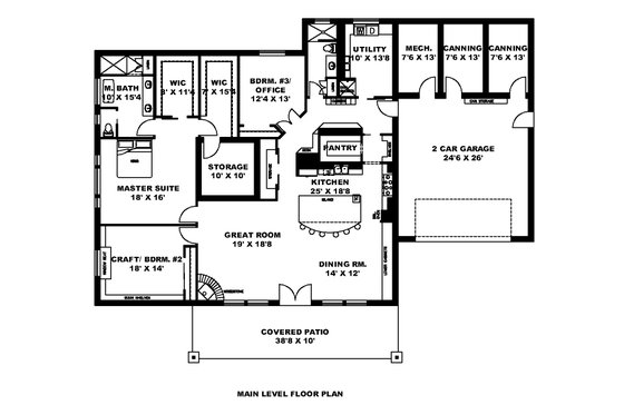 Floor Plan - Main Floor for Ranch House Plan #117-890 - 3 bed, 2 bath