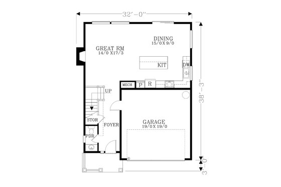 Floor Plan - Main Floor for Craftsman House Plan #53-459 - 3 bed, 2.5 bath