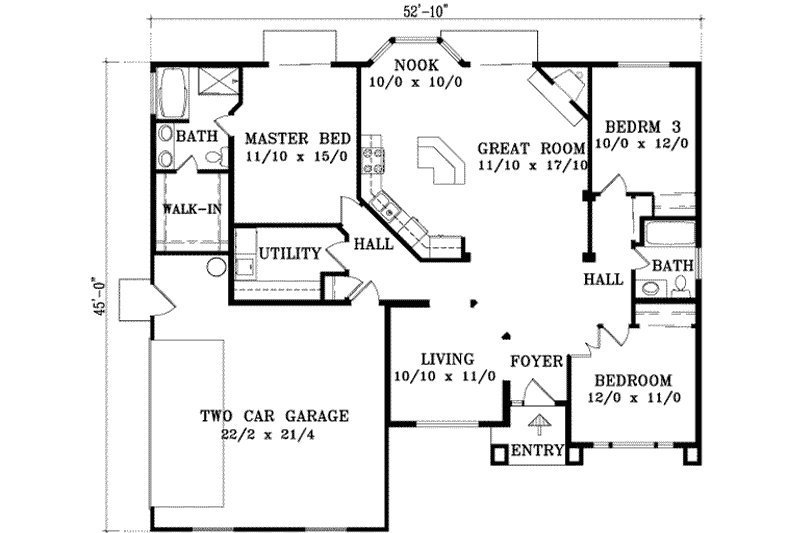 House Plan Design - Floor Plan - Main Floor for Adobe / Southwestern House Plan #1-1009 - 3 bed, 2 bath