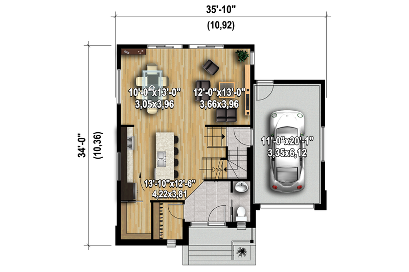 House Blueprint - Floor Plan - Main Floor 1 for Modern House Plan #25-4589 - 3 bed, 1 bath