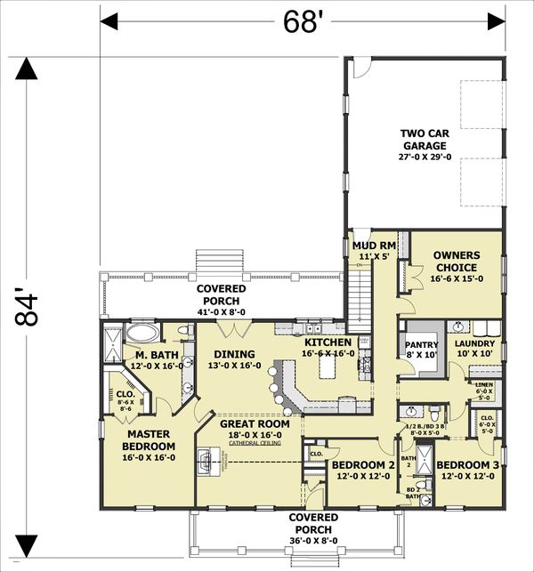 Dream House Plan - Southern Floor Plan - Main Floor Plan #44-244