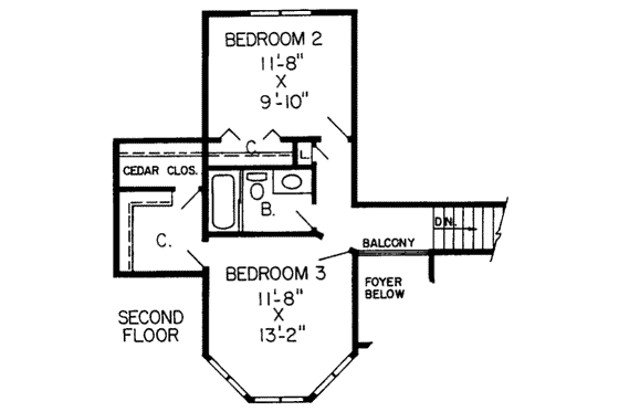 Floor Plan - Upper Floor for European House Plan #312-222 - 3 bed, 2.5 bath
