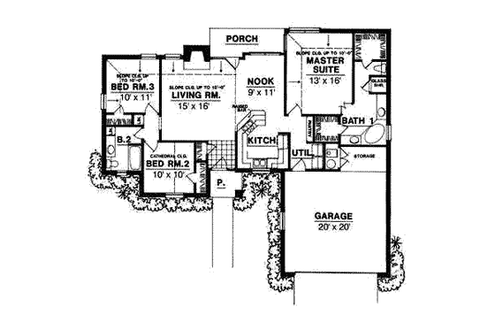 Floor Plan - Main Floor for Traditional House Plan #40-212 - 3 bed, 2 bath