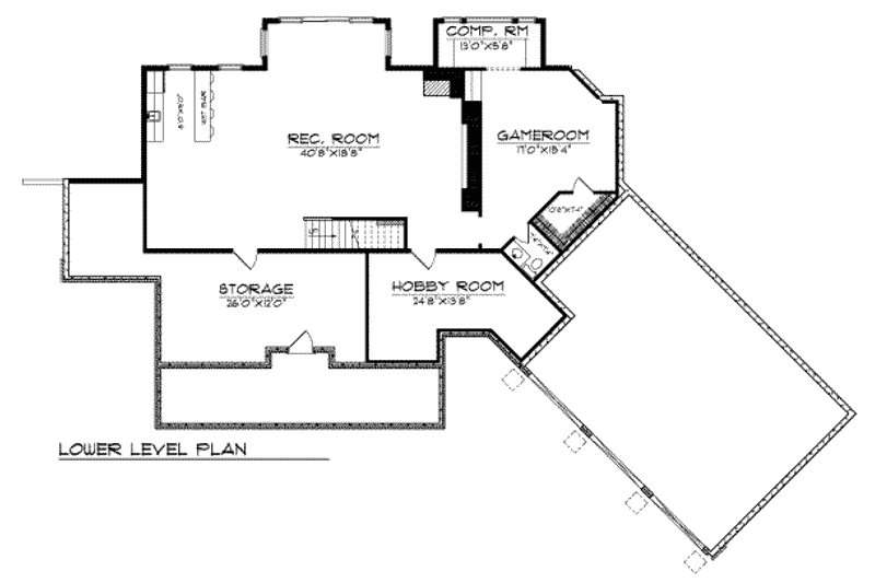 Home Plan - Floor Plan - Lower Floor for Farmhouse House Plan #70-538 - 4 bed, 3.5 bath