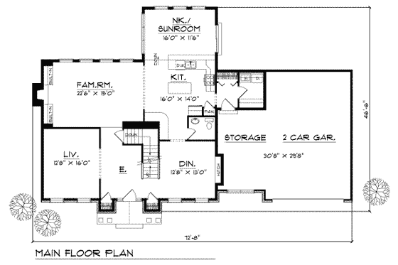 Floor Plan - Main Floor for Bungalow House Plan #70-491 - 4 bed, 2.5 bath