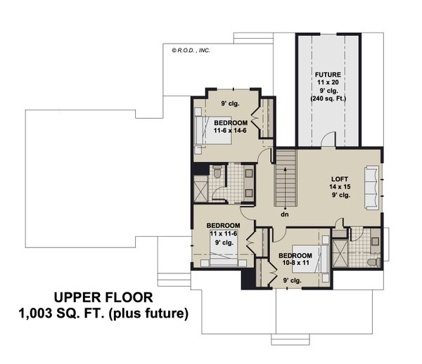 Farmhouse Floor Plan - Upper Floor Plan #51-1273