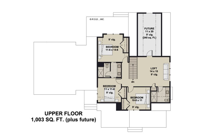 House Design - Floor Plan - Upper Floor 1 for Farmhouse House Plan #51-1273 - 4 bed, 3.5 bath