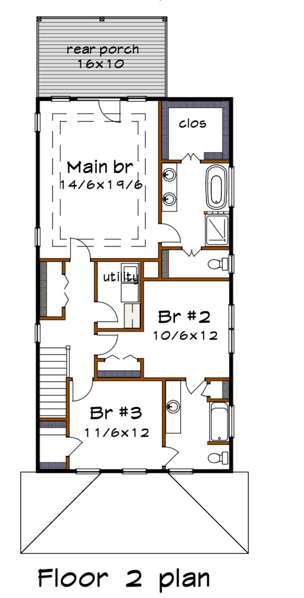 Floor Plan - Upper Floor for Craftsman House Plan #79-317 - 2 bed, 2.5 bath