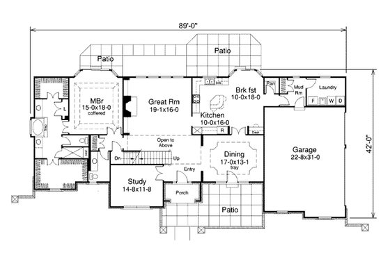 Floor Plan - Main Floor for Traditional House Plan #57-357 - 4 bed, 4.5 bath