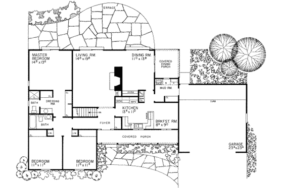 Floor Plan - Main Floor for Ranch House Plan #72-444 - 3 bed, 2 bath