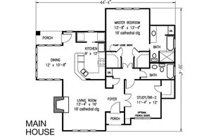 Floor Plan - Main Floor for Bungalow House Plan #410-101 - 2 bed, 3 bath