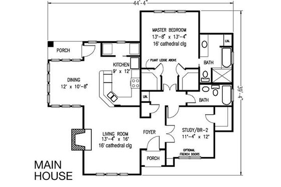 Floor Plan - Main Floor for Bungalow House Plan #410-101 - 2 bed, 3 bath