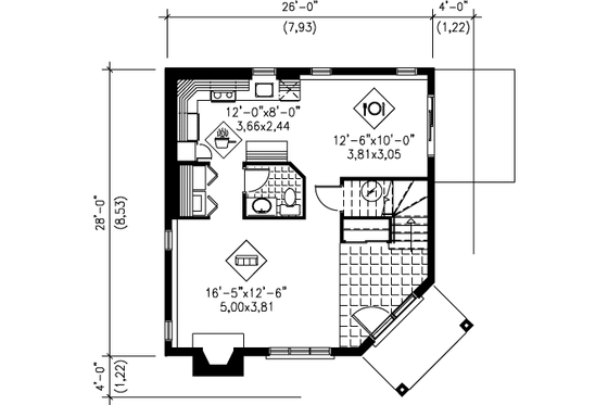 Floor Plan - Main Floor for European House Plan #25-4200 - 3 bed, 1.5 bath