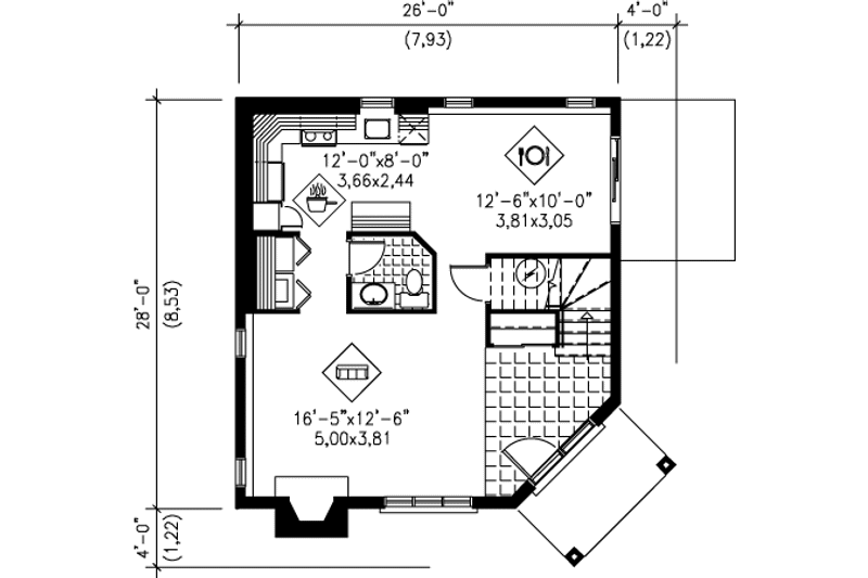 Dream House Plan - Floor Plan - Main Floor for European House Plan #25-4200 - 3 bed, 1.5 bath