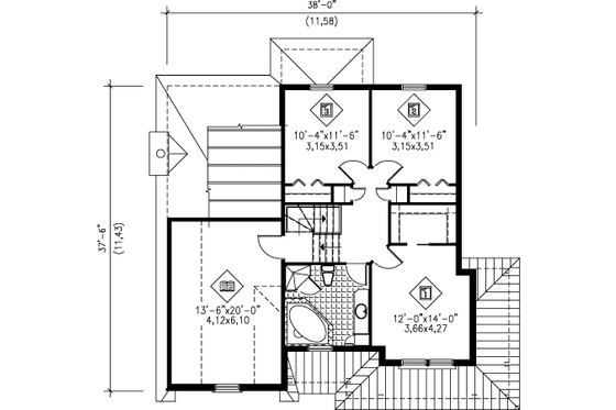 Floor Plan - Upper Floor for European House Plan #25-4174 - 3 bed, 1.5 bath
