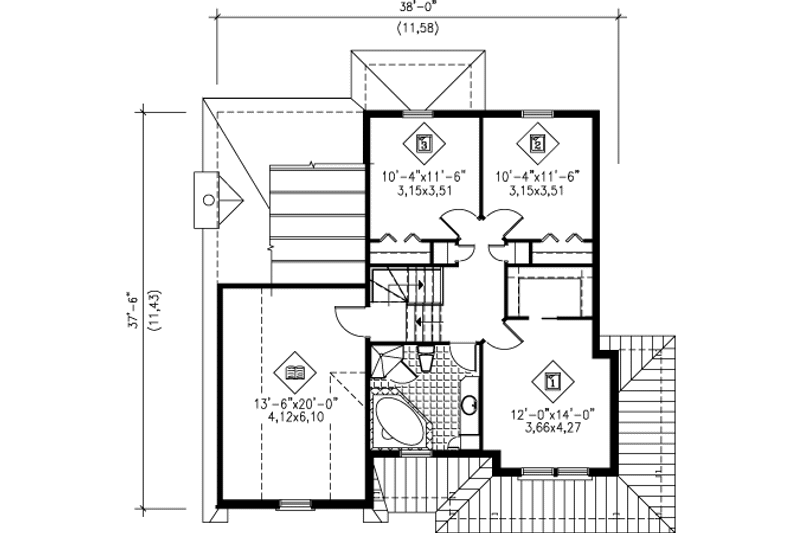 Dream House Plan - Floor Plan - Upper Floor for European House Plan #25-4174 - 3 bed, 1.5 bath